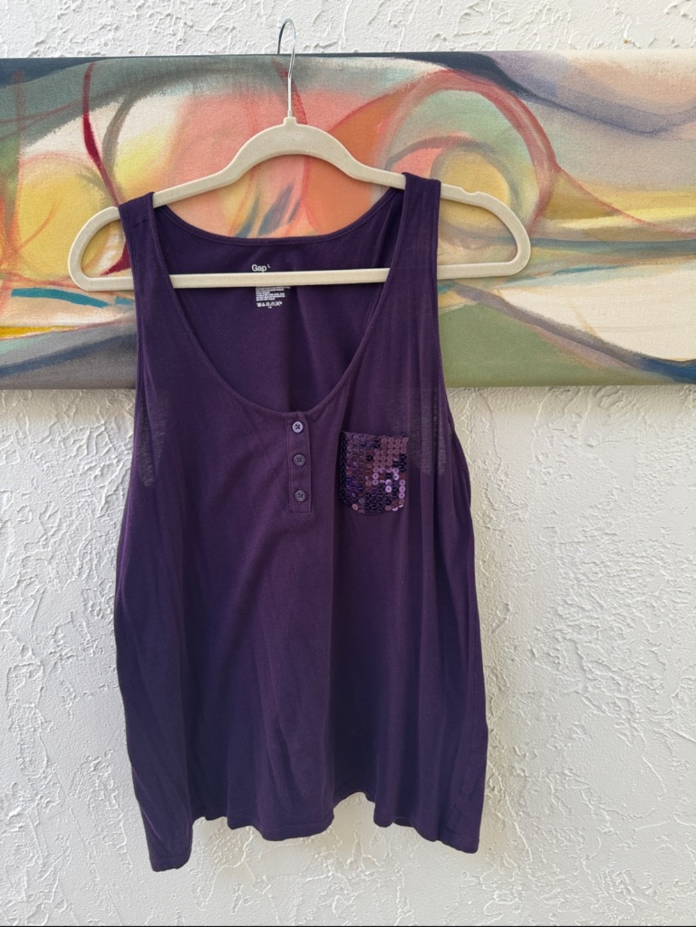 GAP Women's Deep Purple Sleeveless Tank with Sequin Pocket